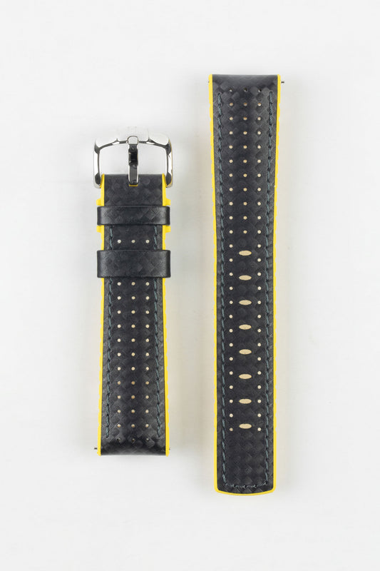 Hirsch AYRTON Carbon Embossed Performance Watch Strap in BLACK / YELLOW