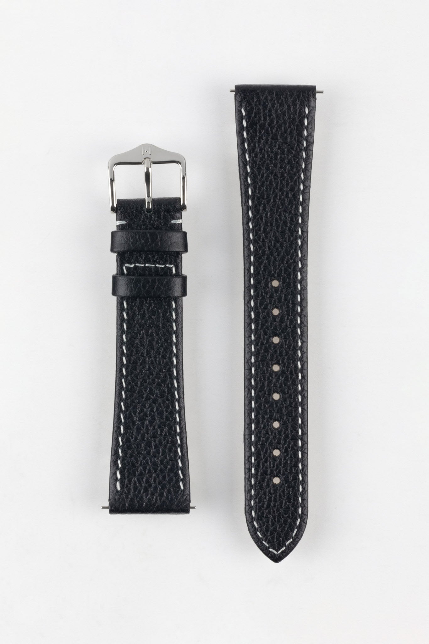 Hirsch BOLOGNA Quick-Release French-Style Textured Leather Watch Strap in BLACK
