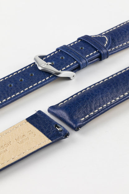 Hirsch Boston style Blue watch strap with the standard Silver Buckle. Replace your current watch strap.