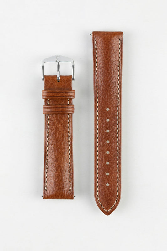 Hirsch BOSTON Quick-Release Buffalo Calfskin Leather Watch Strap in GOLD BROWN