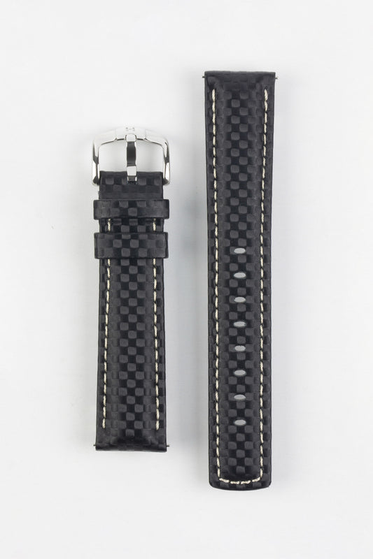 Hirsch CARBON Embossed Water-Resistant Leather Watch Strap in BLACK