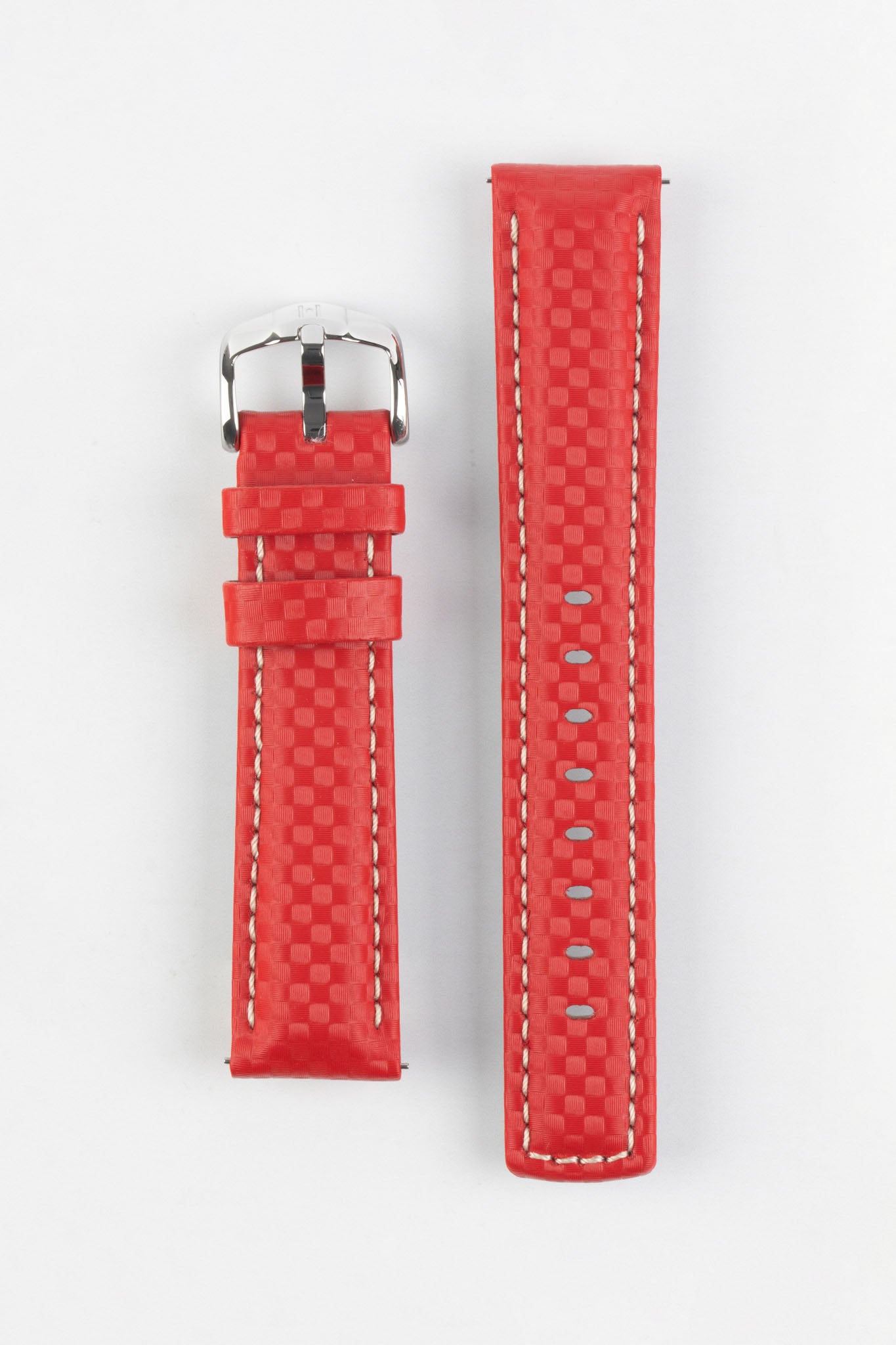 Hirsch CARBON Embossed Water-Resistant Leather Watch Strap in RED