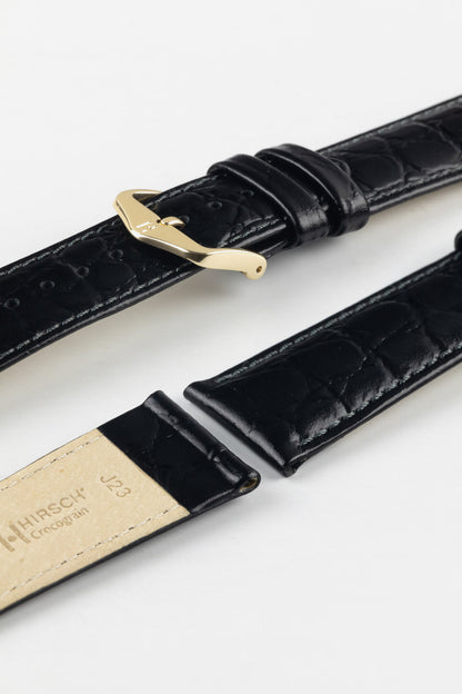 Hirsch CROCOGRAIN NQR Crocodile Embossed Leather Watch Strap in BLACK