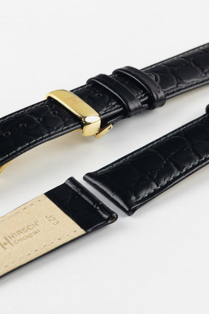 Hirsch CROCOGRAIN NQR Crocodile Embossed Leather Watch Strap in BLACK