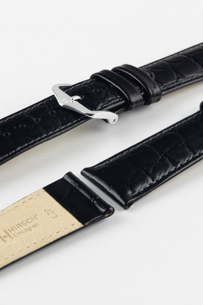 Hirsch CROCOGRAIN NQR Crocodile Embossed Leather Watch Strap in BLACK