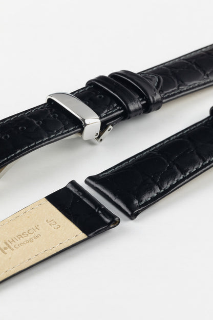 Hirsch CROCOGRAIN NQR Crocodile Embossed Leather Watch Strap in BLACK