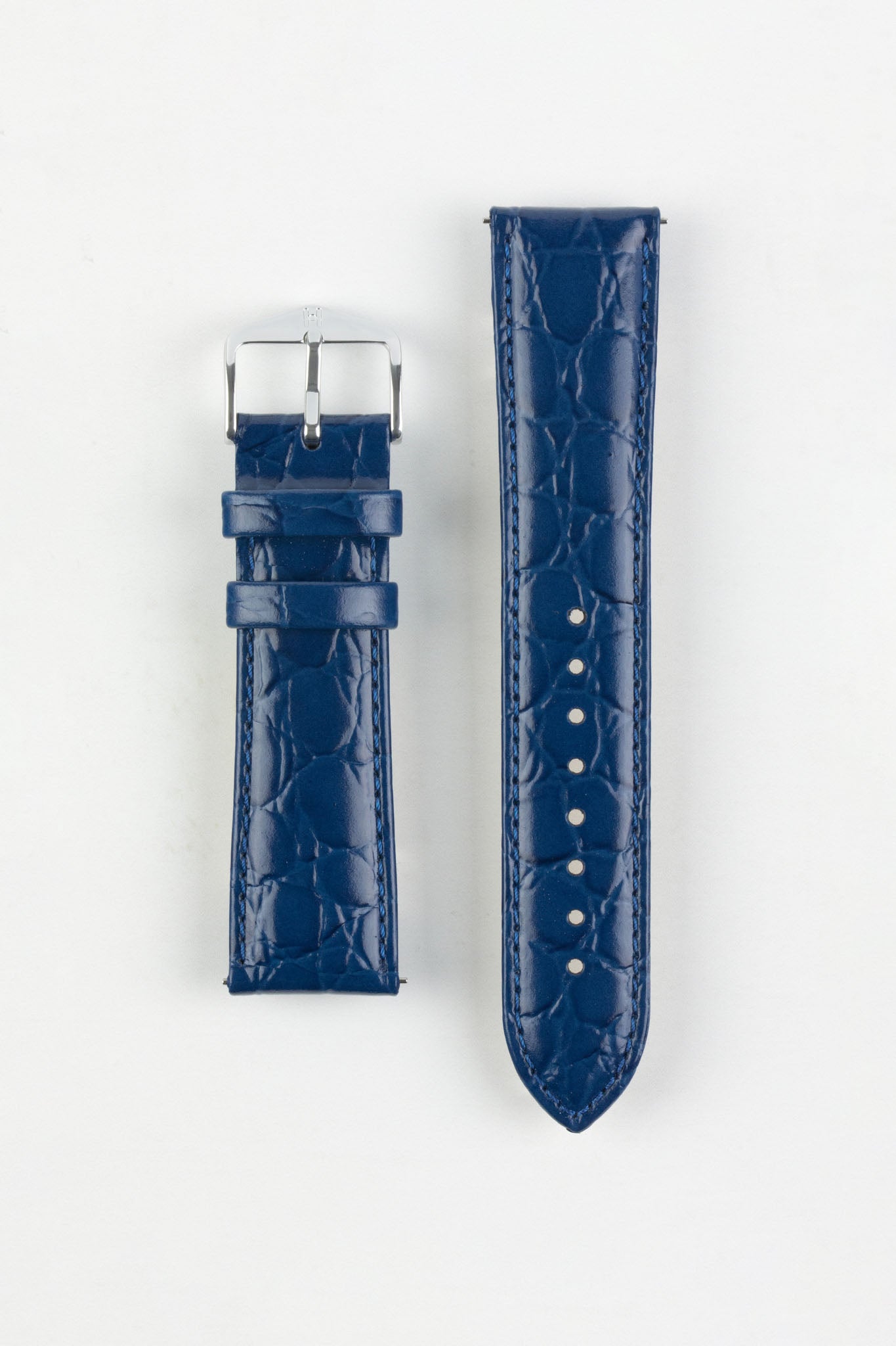 Hirsch CROCOGRAIN Crocodile Embossed Leather Watch Strap in MIDNIGHT BLUE