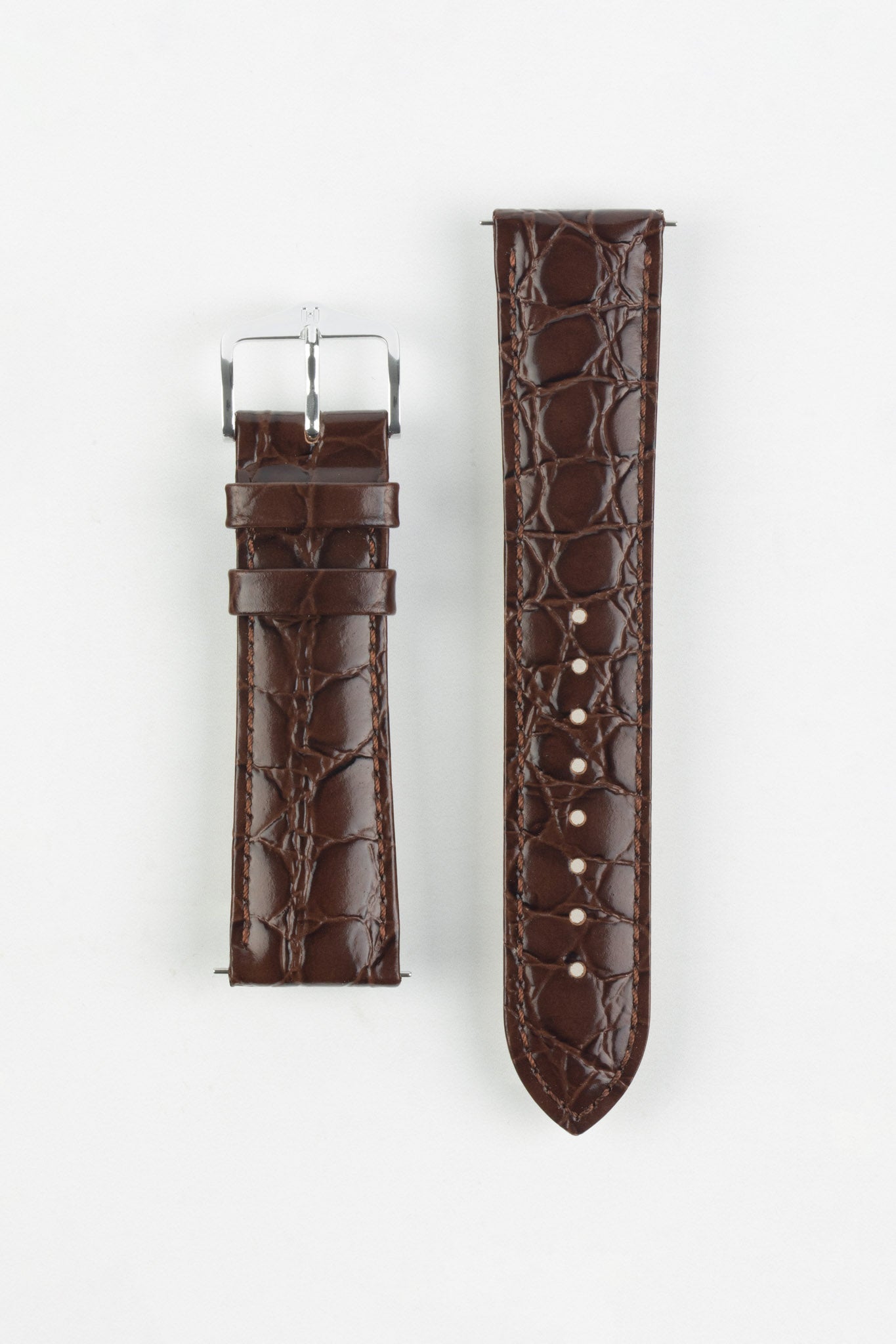 Hirsch CROCOGRAIN Crocodile Embossed Leather Watch Strap in BROWN