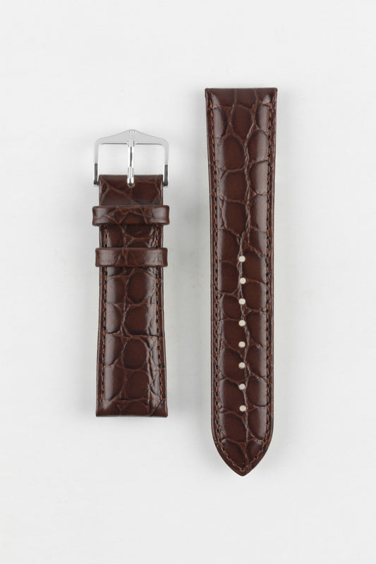 Hirsch CROCOGRAIN NQR Crocodile Embossed Leather Watch Strap in BROWN