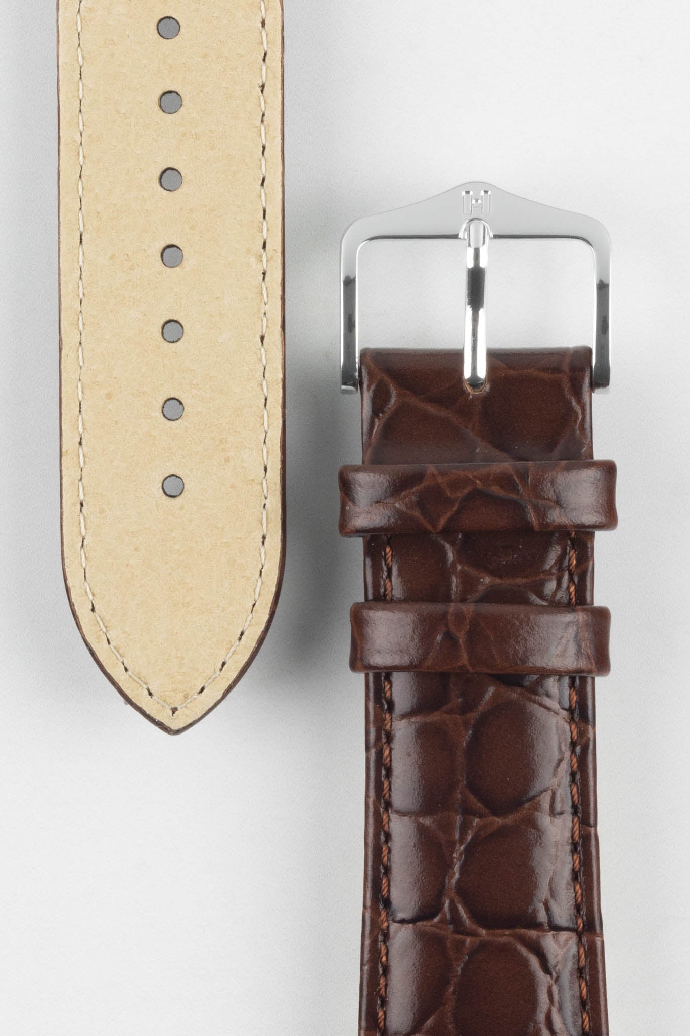 Hirsch CROCOGRAIN NQR Crocodile Embossed Leather Watch Strap in BROWN