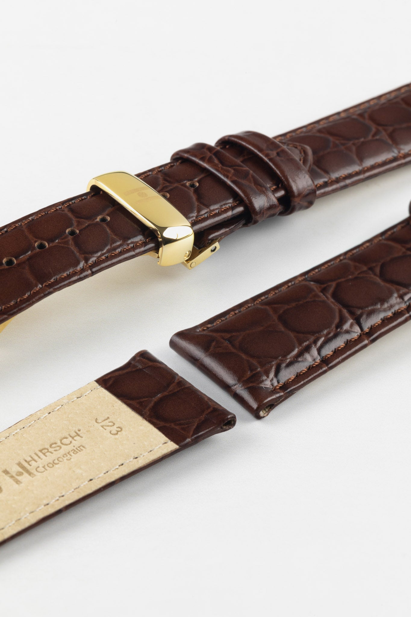 Hirsch CROCOGRAIN NQR Crocodile Embossed Leather Watch Strap in BROWN