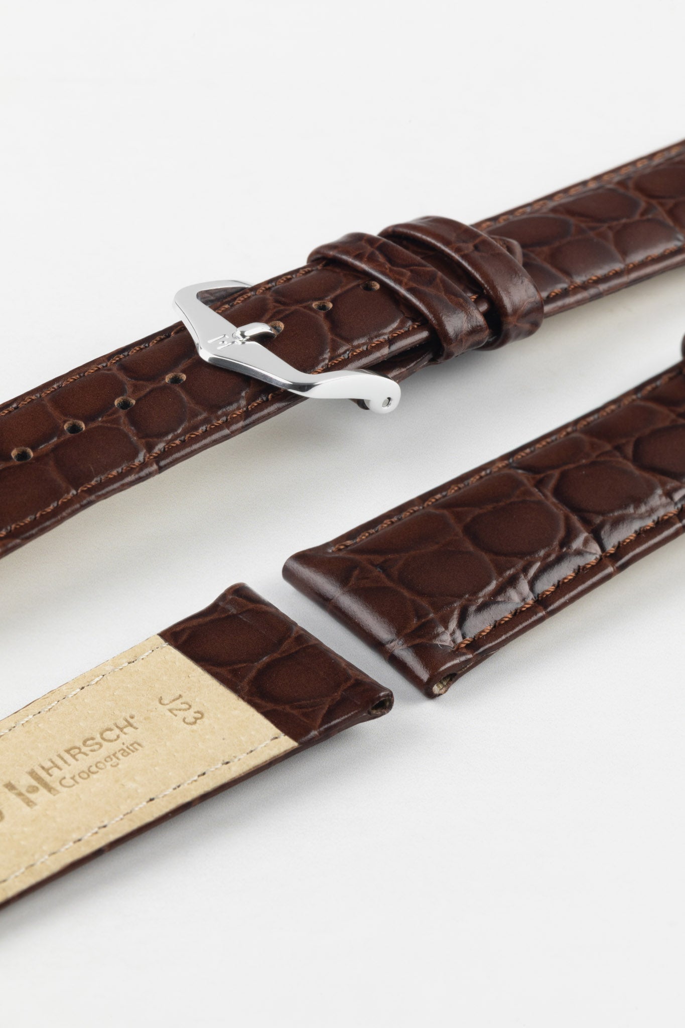 Hirsch CROCOGRAIN NQR Crocodile Embossed Leather Watch Strap in BROWN