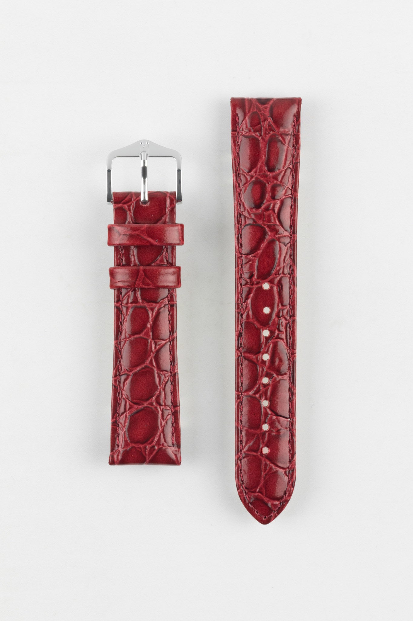 Hirsch CROCOGRAIN NQR Crocodile Embossed Leather Watch Strap in BURGUNDY