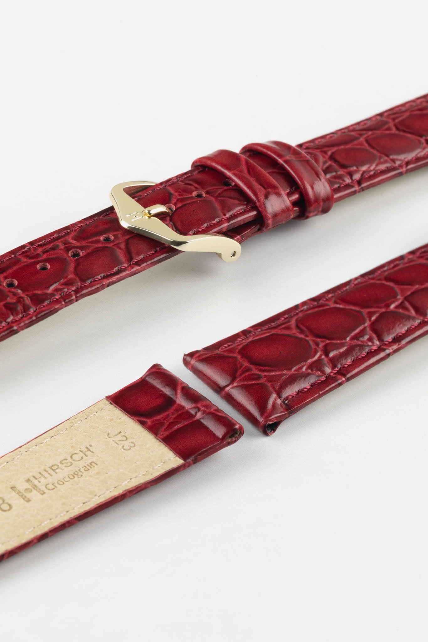 Hirsch CROCOGRAIN NQR Crocodile Embossed Leather Watch Strap in BURGUNDY