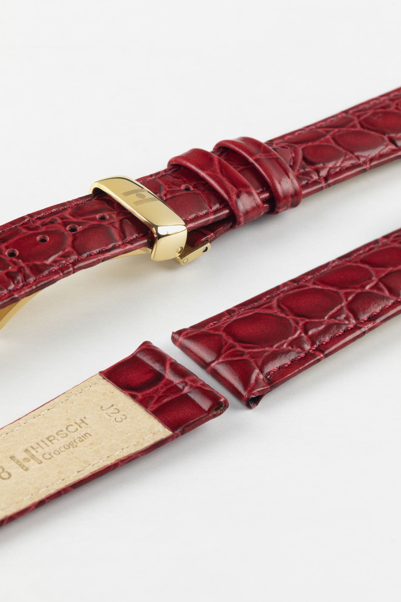 Hirsch CROCOGRAIN NQR Crocodile Embossed Leather Watch Strap in BURGUNDY