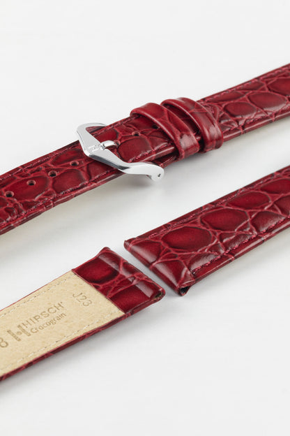 Hirsch CROCOGRAIN NQR Crocodile Embossed Leather Watch Strap in BURGUNDY