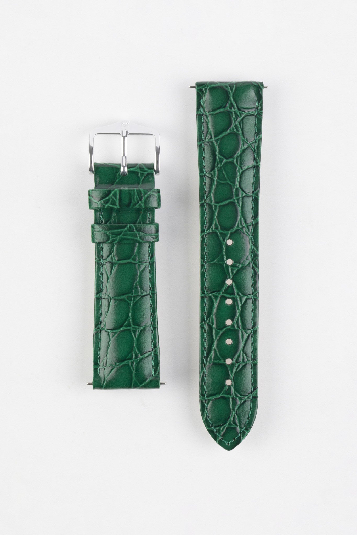 Hirsch CROCOGRAIN Crocodile Embossed Leather Watch Strap in GREEN