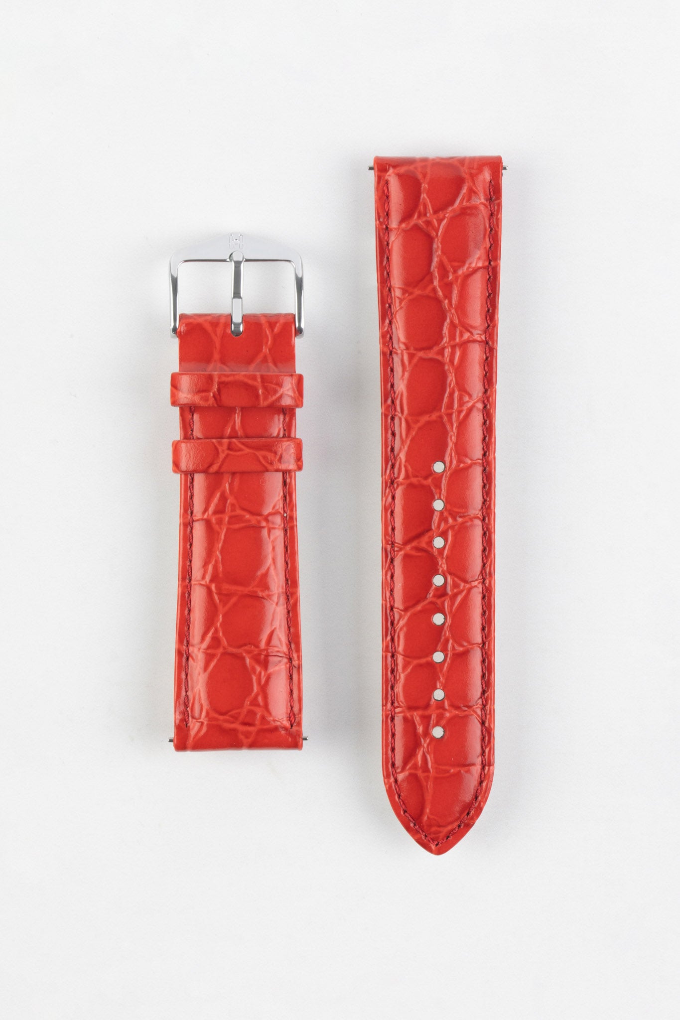 Hirsch CROCOGRAIN Crocodile Embossed Leather Watch Strap in RED