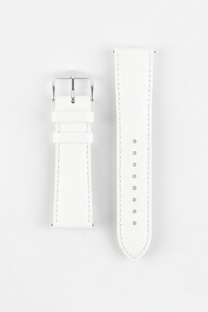 Hirsch CROCOGRAIN Crocodile Embossed Leather Watch Strap in WHITE