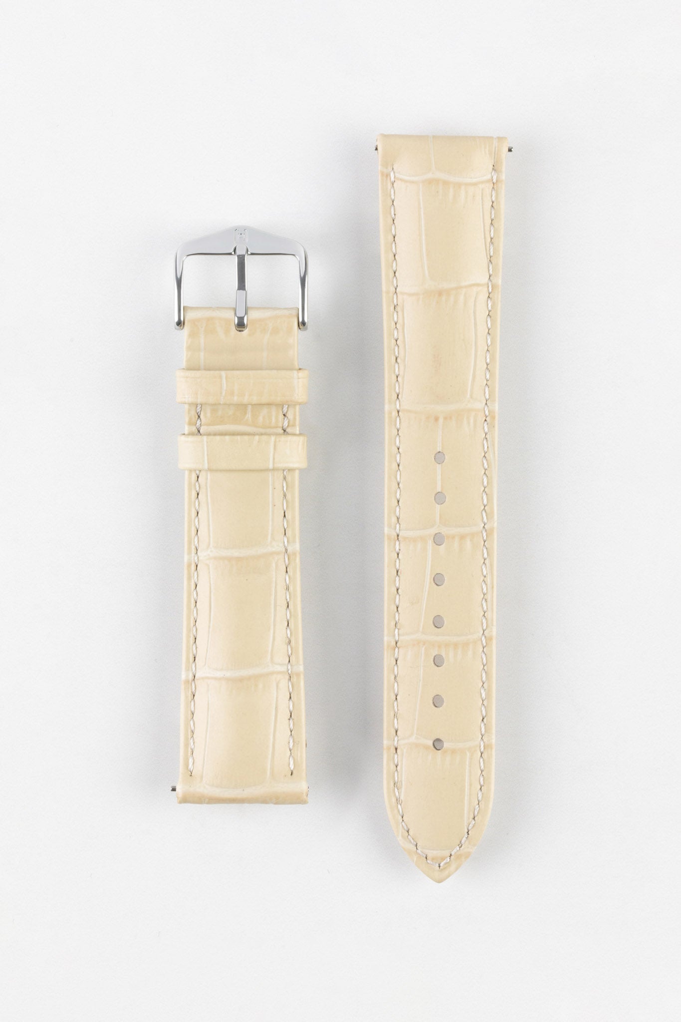 Hirsch DUKE Quick-Release Alligator Embossed Leather Watch Strap in BEIGE