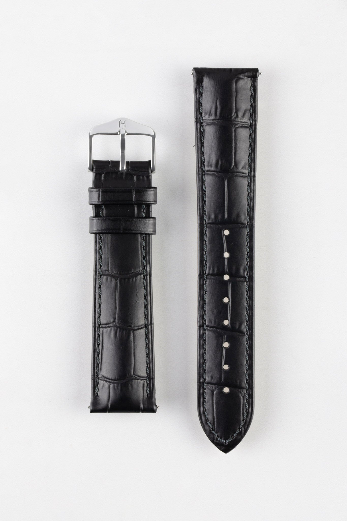 Hirsch DUKE Quick-Release Alligator Embossed Leather Watch Strap in BLACK