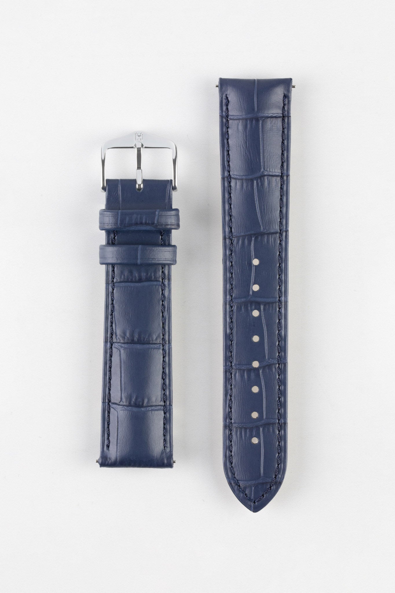 Hirsch DUKE Quick-Release Alligator Embossed Leather Watch Strap in BLUE
