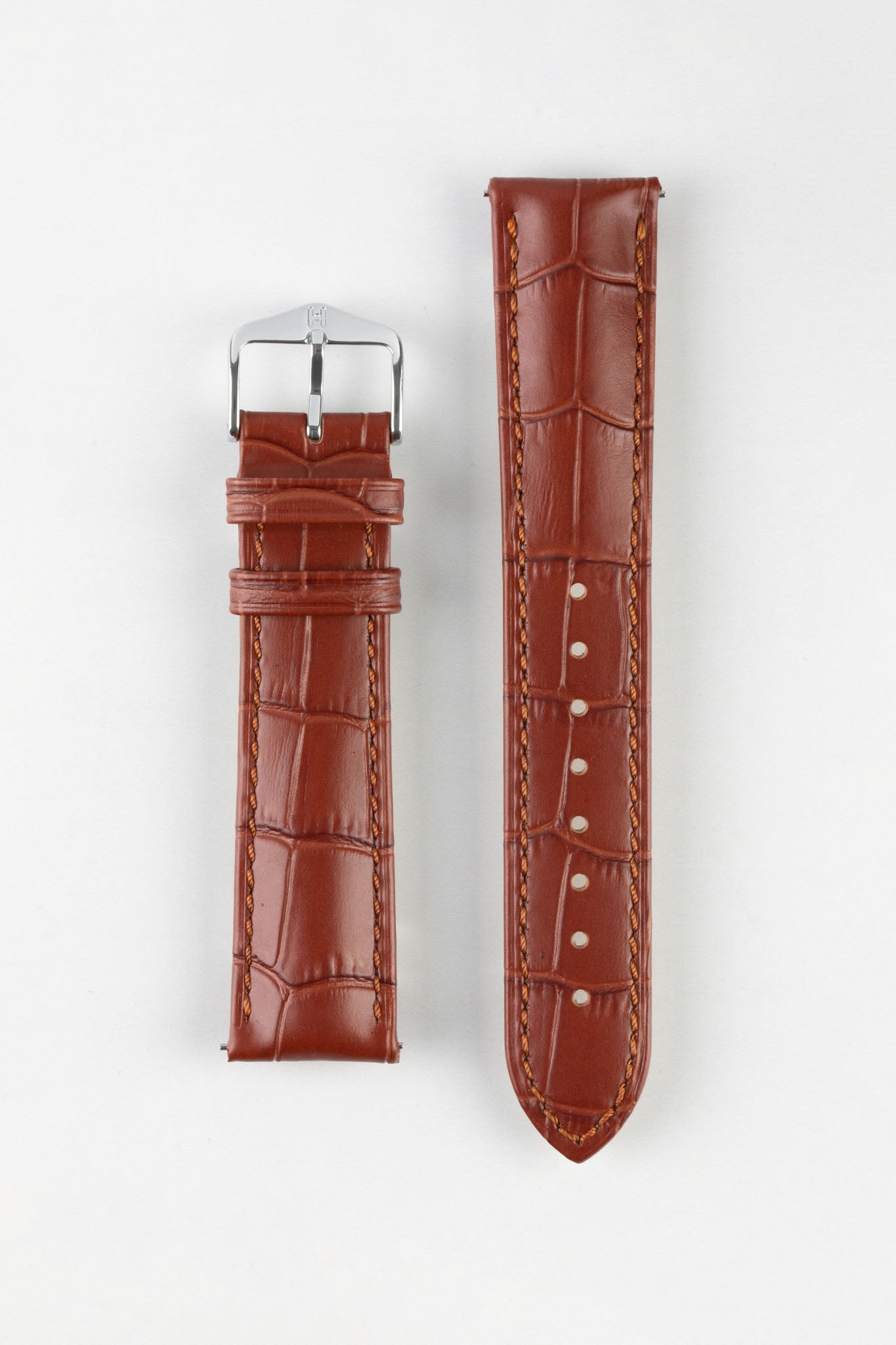 Hirsch DUKE Quick-Release Alligator Embossed Leather Watch Strap in GOLD BROWN