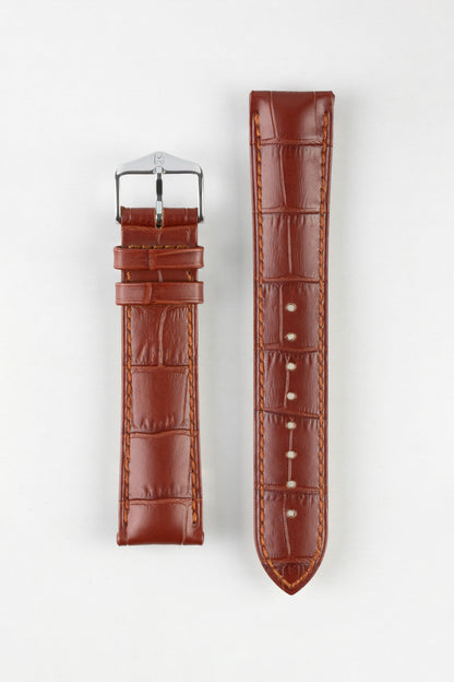 Hirsch DUKE NQR Alligator Embossed Leather Watch Strap - GOLD BROWN