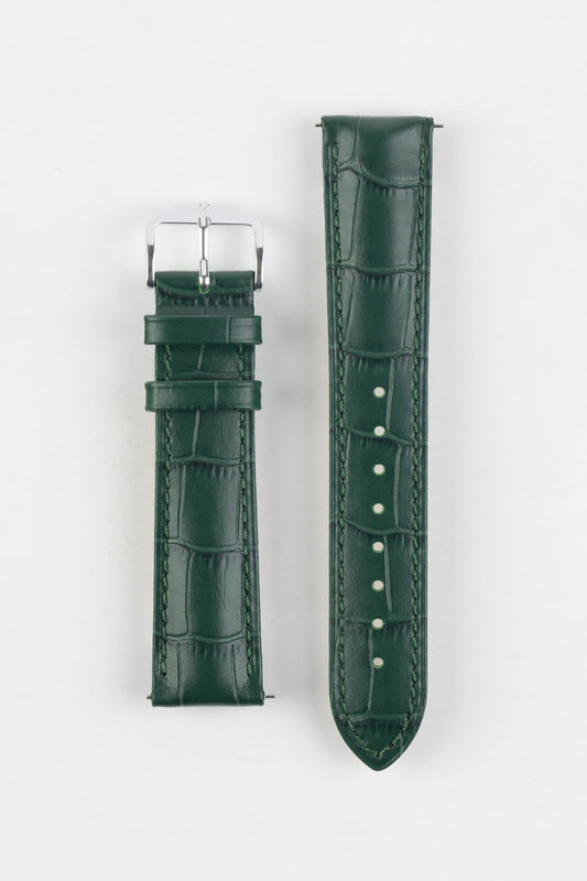 Hirsch DUKE Alligator Embossed Leather Watch Strap in GREEN