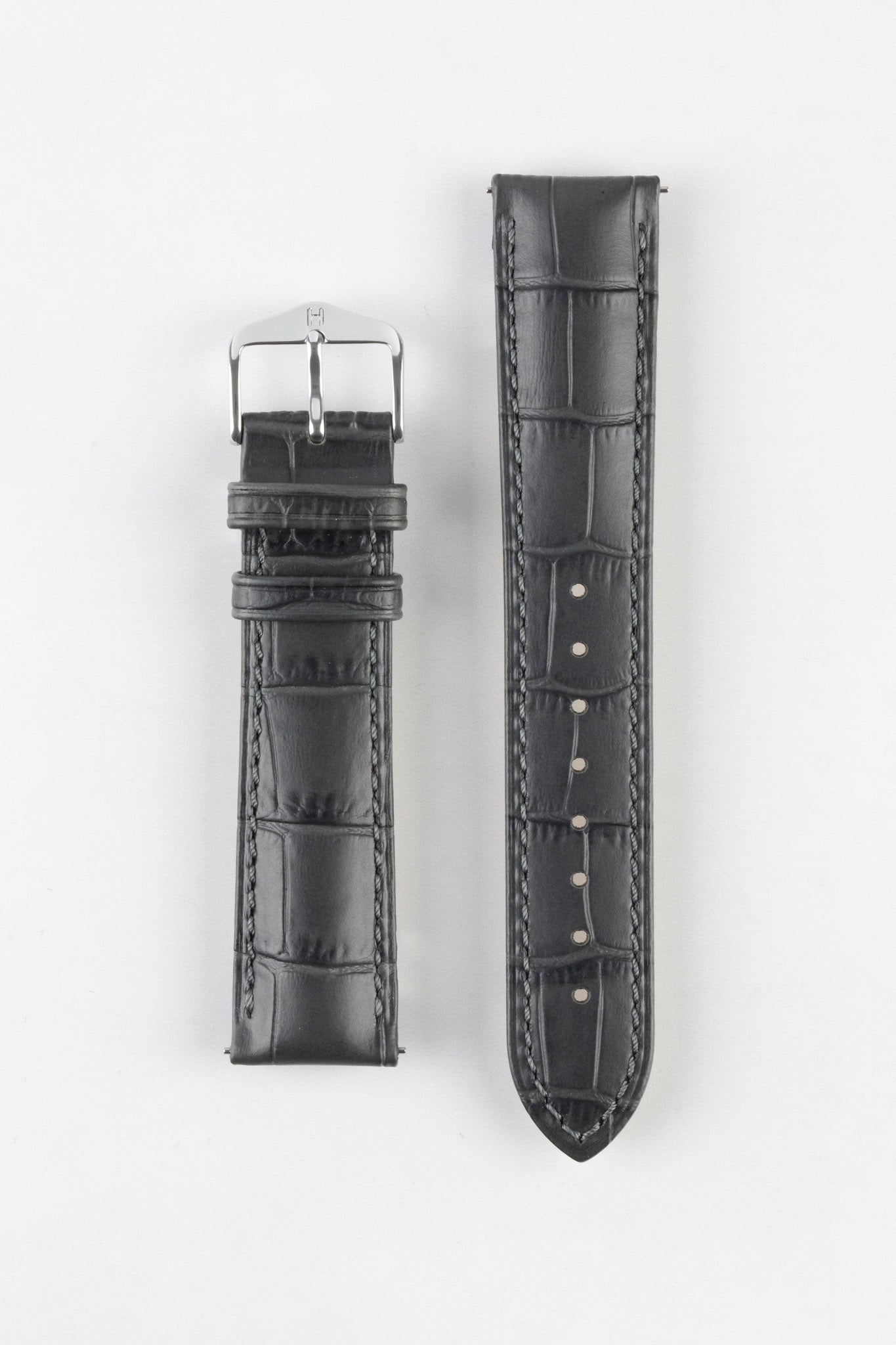 Hirsch DUKE Quick-Release Alligator Embossed Leather Watch Strap in GREY