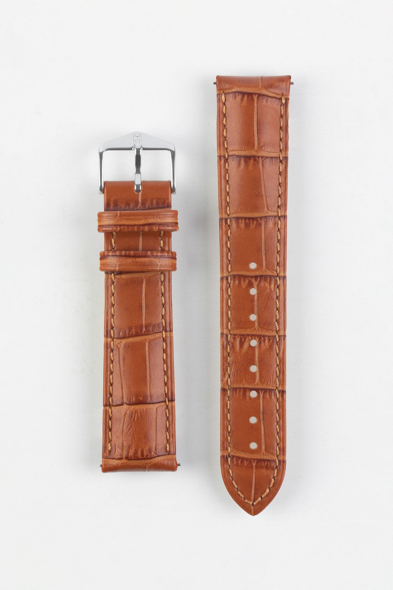 Hirsch DUKE Alligator Embossed Leather Watch Strap in HONEY