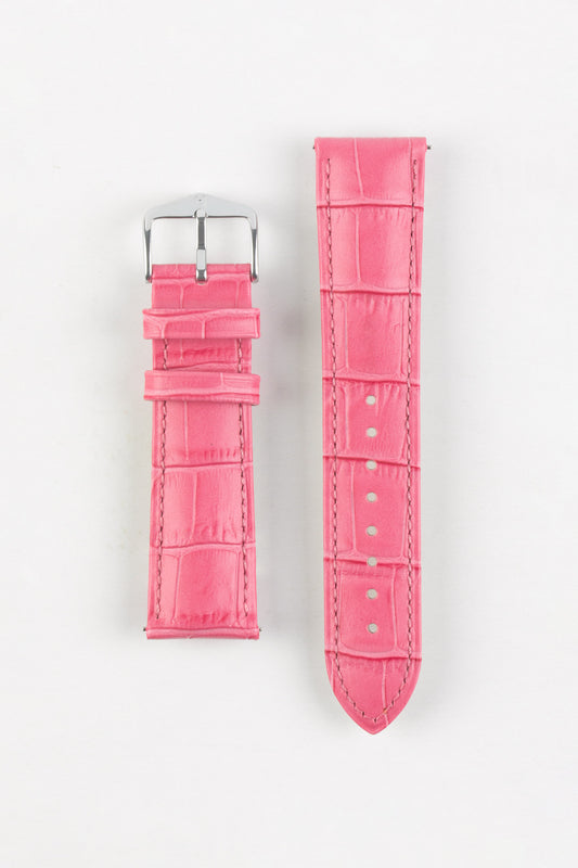 Hirsch DUKE Alligator Embossed Leather Watch Strap in PINK