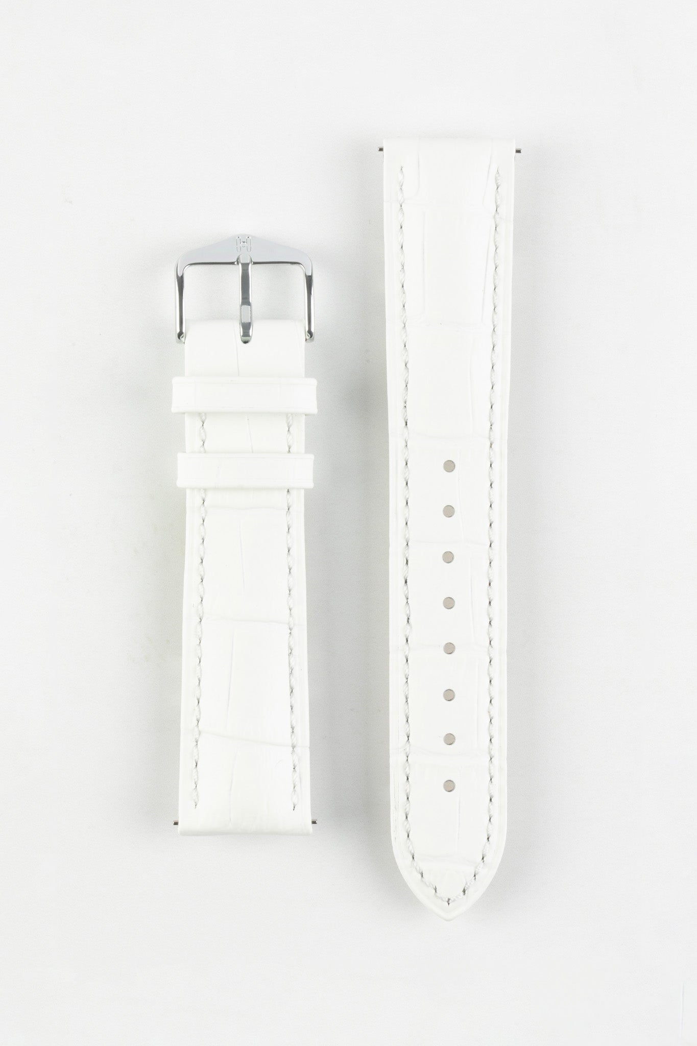 Hirsch DUKE Alligator Embossed Leather Watch Strap in WHITE