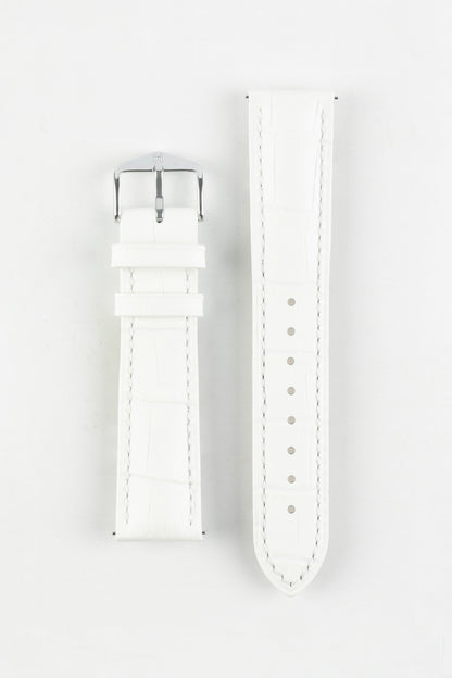 Hirsch DUKE Alligator Embossed Leather Watch Strap in WHITE