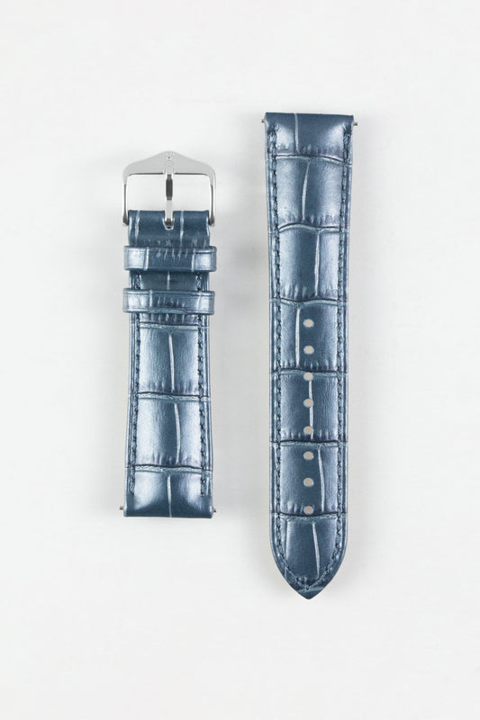 Hirsch DUKE METALLIC Alligator Decorated Blue Watch Strap
