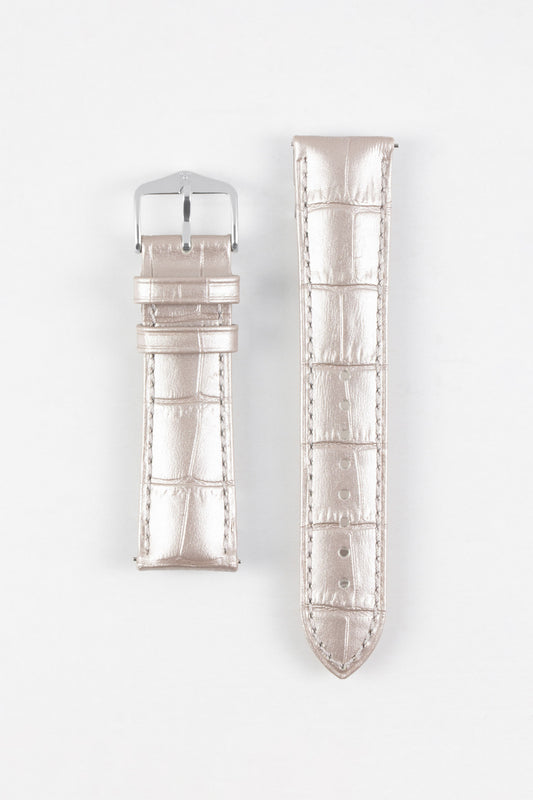Hirsch Duke Metallic Silver Alligator Design Leather Watch strap