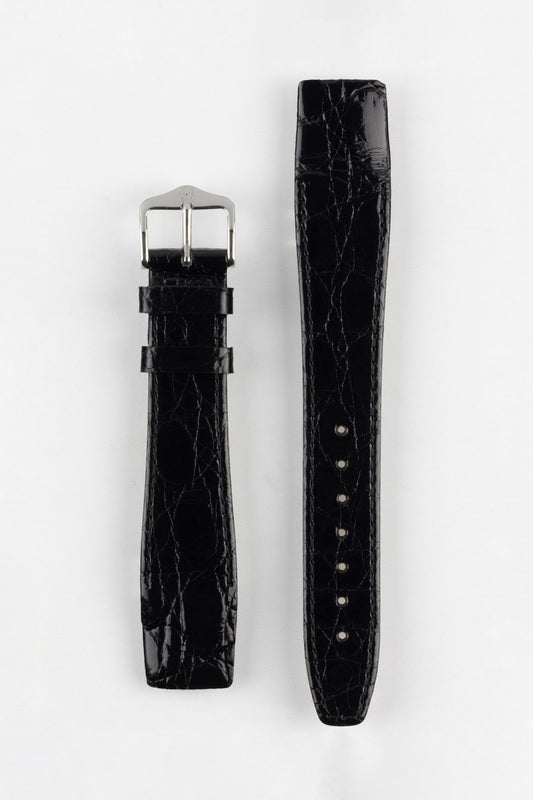 Hirsch GENUINE CROCO Open-Ended Crocodile Leather Watch Strap in BLACK