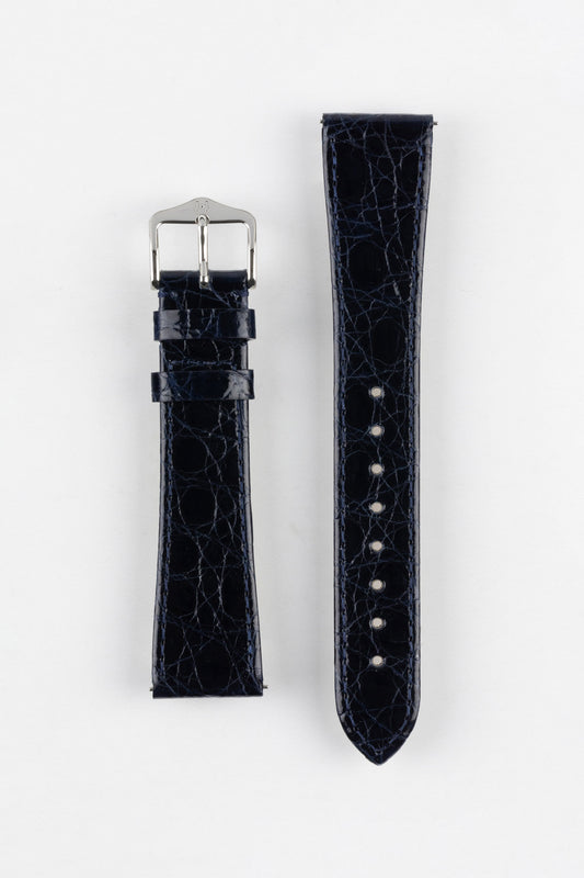 Hirsch GENUINE CROCO Shiny Crocodile Leather Watch Strap in BLUE