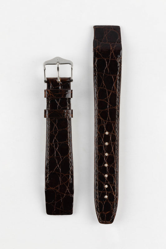 Hirsch GENUINE CROCO Open-Ended Crocodile Leather Watch Strap in BROWN