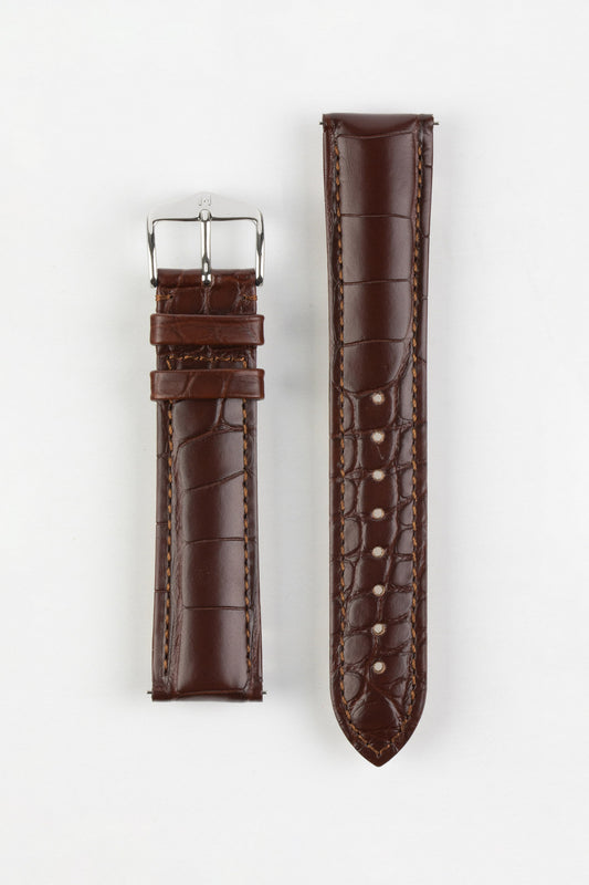 Hirsch GENUINE Louisiana Alligator Quick-Release Watch Strap in BROWN