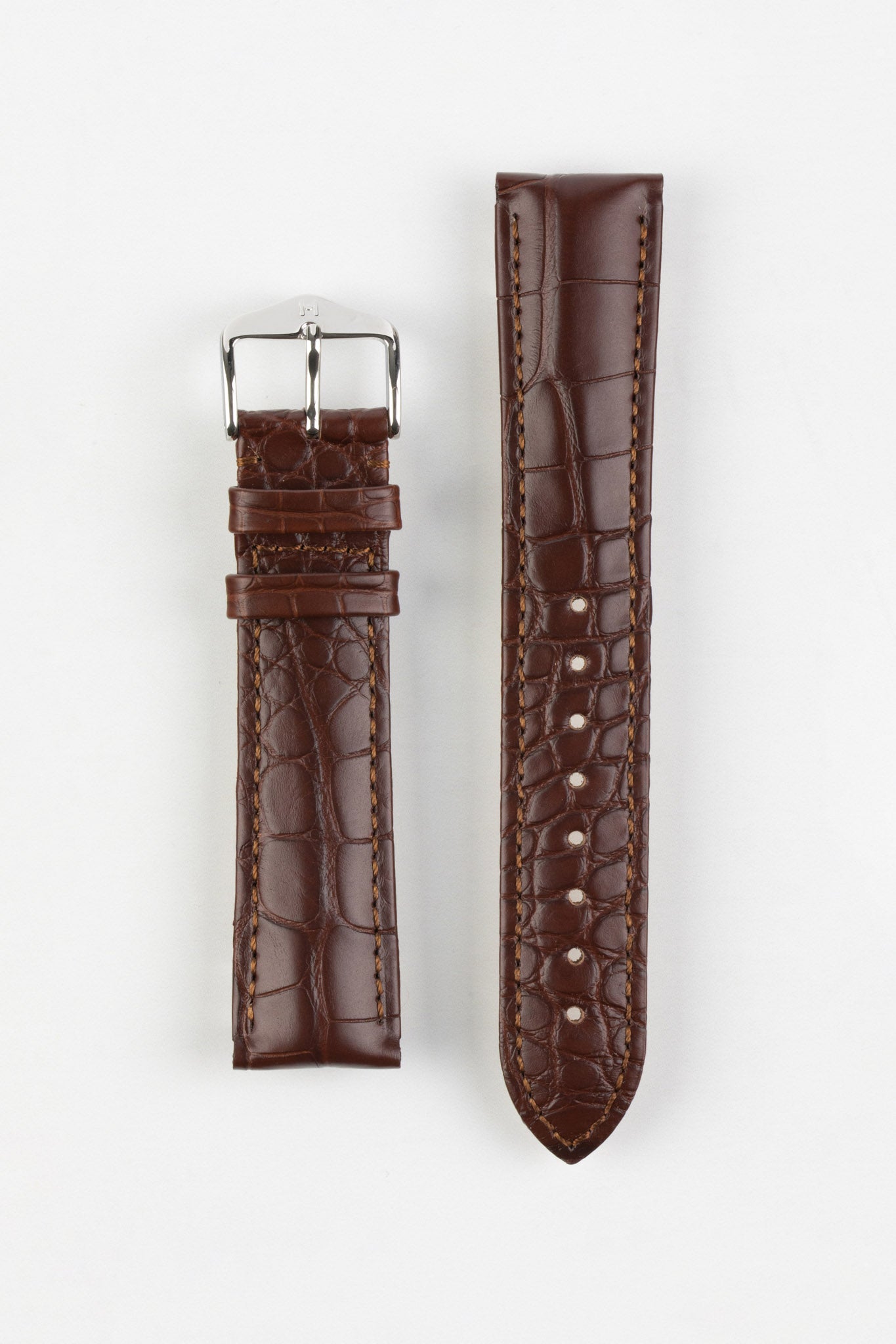 Hirsch GENUINE ALLIGATOR NQR Louisiana Alligator Leather Watch Strap in BROWN