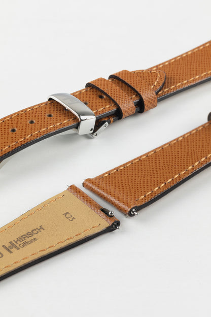 Hirsch GIFFONE Calf Leather Watch Strap in GOLD BROWN