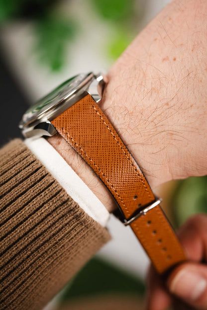 Hirsch GIFFONE Calf Leather Watch Strap in GOLD BROWN