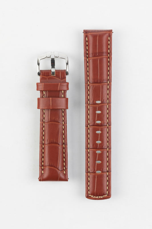 Hirsch GRAND DUKE Water-Resistant Alligator Embossed Sport Watch Strap in GOLD BROWN