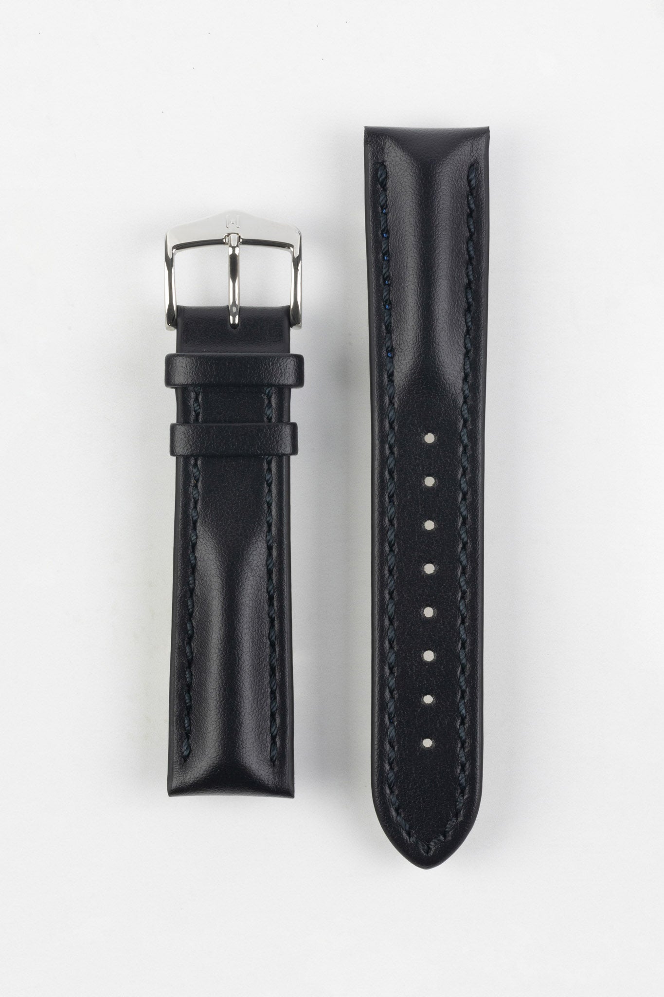 Hirsch HEAVY CALF Water-Resistant Calf Leather Watch Strap in BLACK / BLACK
