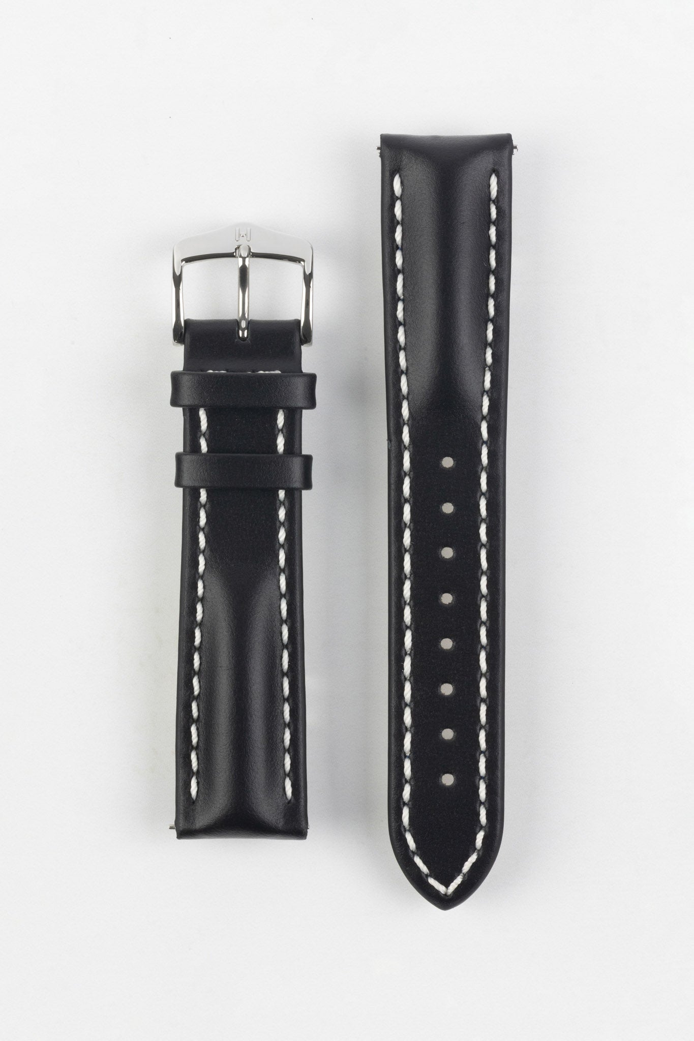 Hirsch HEAVY CALF Water-Resistant Calf Leather Watch Strap in BLACK / WHITE