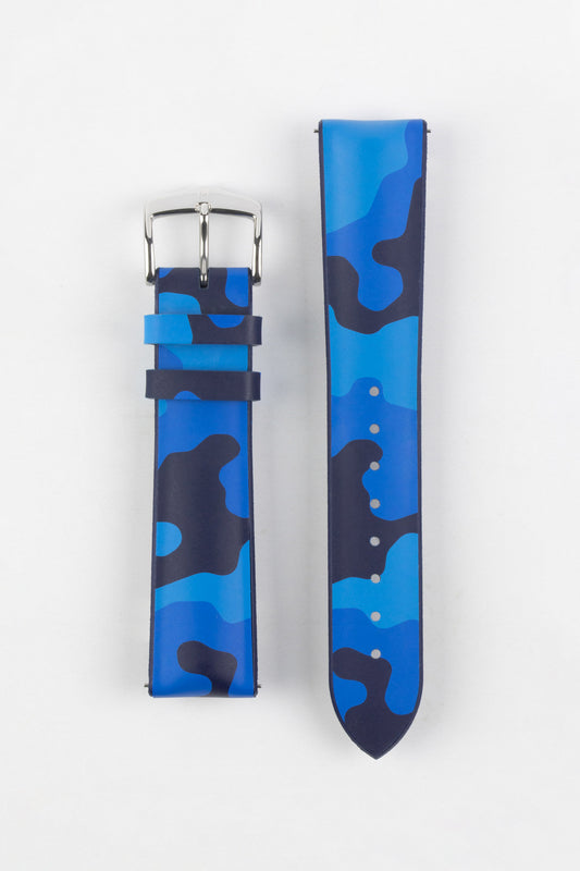 Hirsch JOHN Natural Rubber Performance Watch Strap in BLUE CAMOUFLAGE
