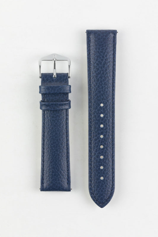Hirsch KANSAS Buffalo Embossed Calf Leather Watch Strap in BLUE with Blue Stitch