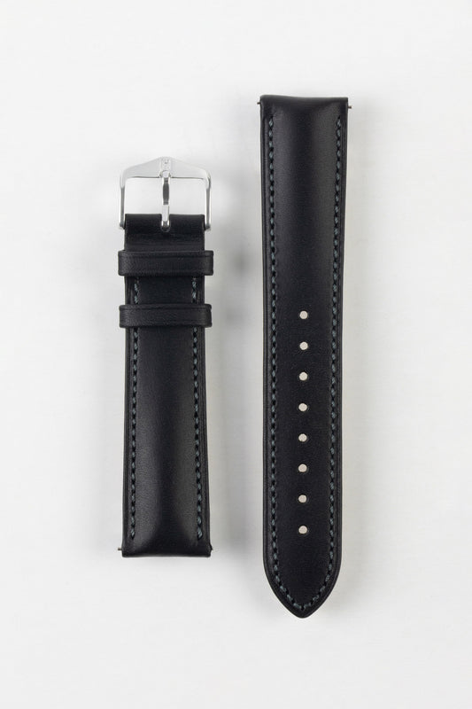 Hirsch KENT Textured Natural Leather Watch Strap in BLACK