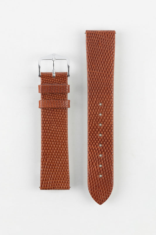Hirsch LIZARD Leather Watch Strap in GOLD BROWN